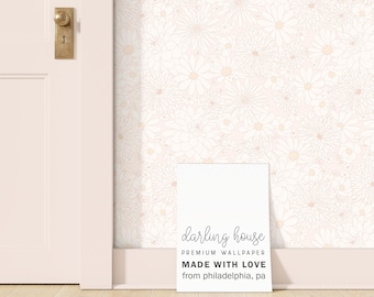 Blush Pink Daisy Wallpaper | Peel and Stick, PrePasted, Unpasted | Boho Retro Floral | FL030-BLSH