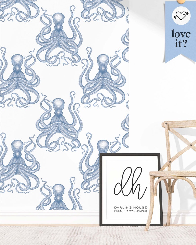 Nautical Blue Octopus Squid Wallpaper Premium Removable Peel - Etsy
