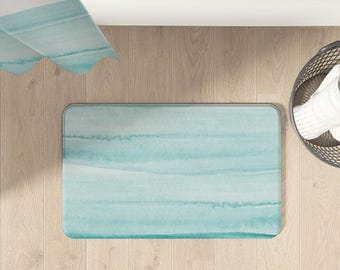 Alfombrilla de baño con diseño de olas azules del océano / Decoración náutica costera para el baño / Opción de cortina de ducha a juego
