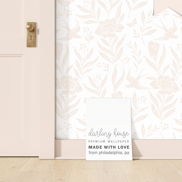 Whimsical Blush Pink Floral Wallpaper | Premium Removable Peel Stick | Preppy Cottagecore Decor | Girls Bedroom Bathroom Nursery | FL024W