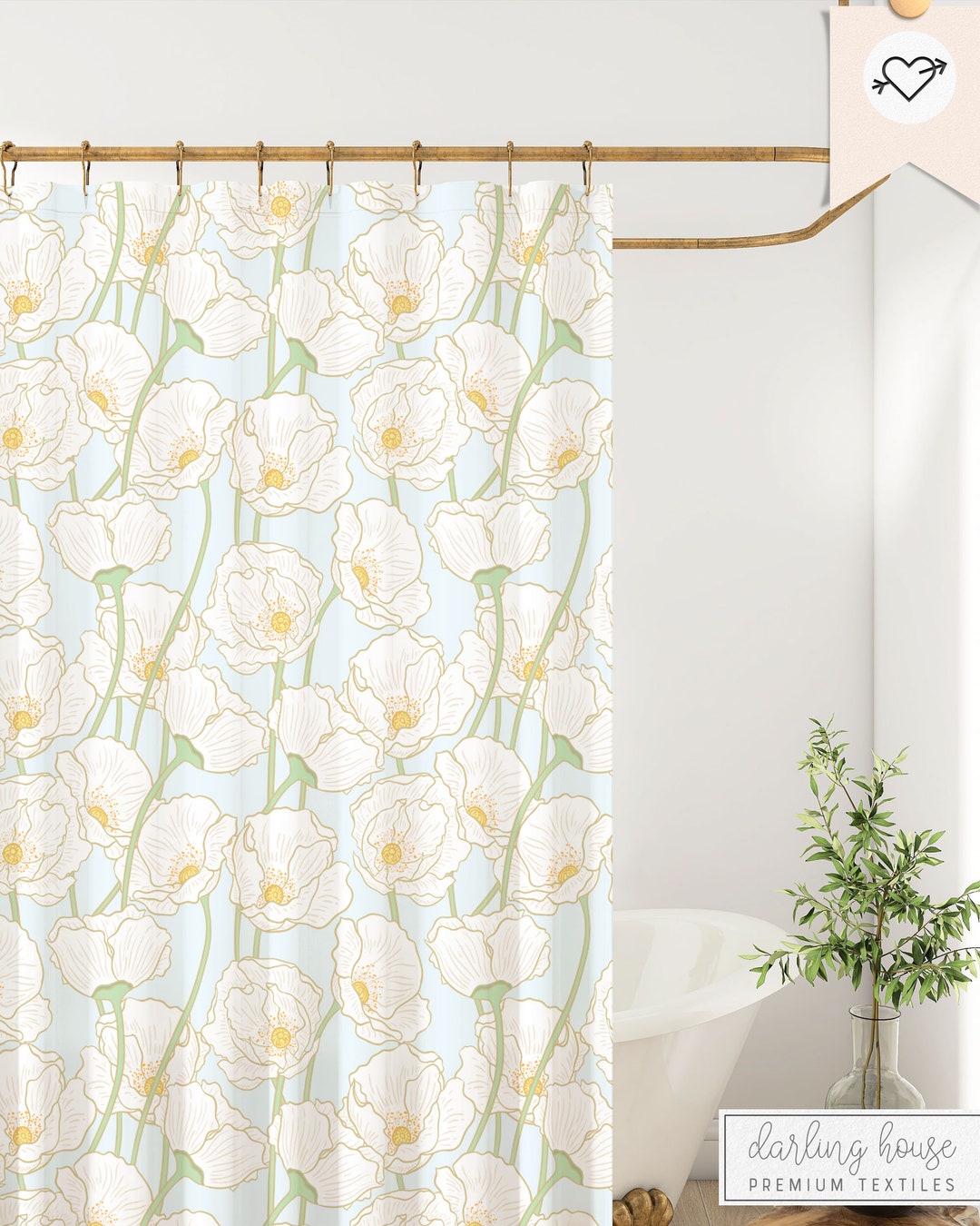 Floral Art Nouveau Shower Curtain Retro Botanical Bath Set Vintage