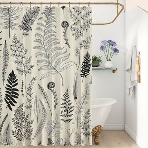 Vintage Botanical Engraving Shower Curtain | Retro Herbs & Plants | Antique Apothecary Illustrations | Eclectic Cottagecore Bathroom Decor