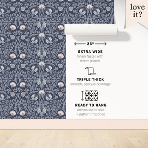 Blue Art Nouveau Floral Wallpaper | Peel and Stick, PrePasted, Unpasted | William Morris Damask | FL077-NAVY image 3