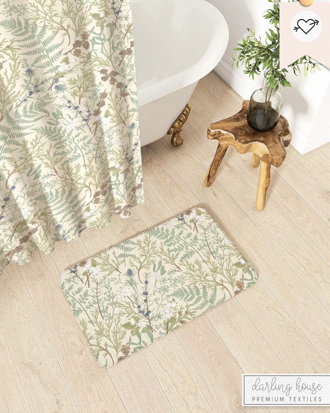 VODRM Duschvorhang-Set Mit Vintage-Blumenmuster, 4-teilig – Inkl. Badematte, WC-Deckelbezug & Rutschfestem Teppich