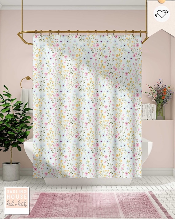 Duschvorhang Mit Pfotenabdruck & Haustiergesichtern – Floraler Sonnenaufgang-Design, 12 Hake Inklusive – Waschbar & Pflegeleicht