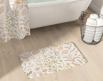 Large Blush Pink Floral Bath Mat | Coquette Cottagecore Bathroom Decor | Matching Shower Curtain Option