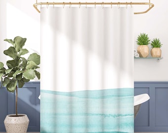 Aqua Blue Watercolor Ombre Shower Curtain | Abstract Colorblock Ocean Wave | Preppy Coastal Beach House Bathroom | Colorful Eclectic  Decor