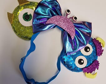 Monsters Inc Sequin Minnie Ears, Adjustable Headband, Disney Inspired