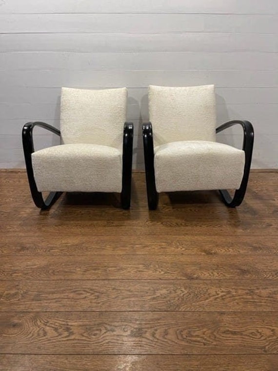 Set of 2 Jindrich halabala H269 Lounge chairs whi… - image 7