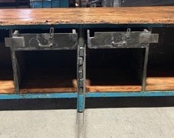 vintage industrial workbench blue with original top