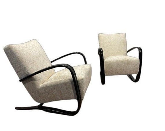 Set of 2 Jindrich halabala H269 Lounge chairs whi… - image 1