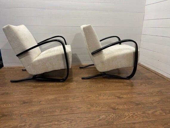 Set of 2 Jindrich halabala H269 Lounge chairs whi… - image 6