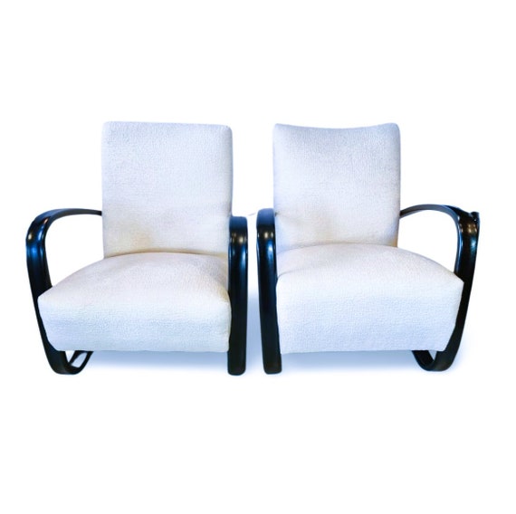 Set of 2 Jindrich halabala H269 Lounge chairs whi… - image 4