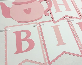 Tea Party Pink Happy Birthday Banner Paper Party Decoration