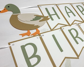 One Lucky Duck Mallard Duck Happy Birthday Banner Party Decoration