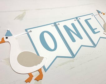 Goose Baby Blue Highchair Banner Paper Party Decoration
