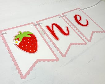 Pink Red Strawberry Highchair Banner Paper Party Decoration