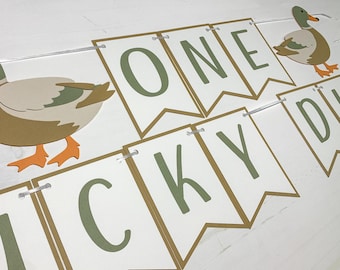 Mallard Duck One Lucky Duck Banner Paper Party Decoration
