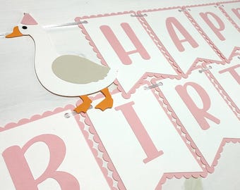 Pastel Pink Goose Happy Birthday Banner Paper Party Decoration