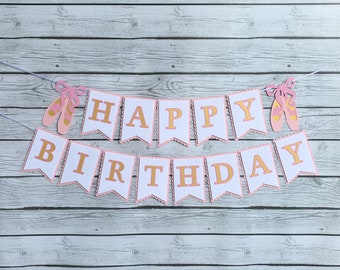 Ballerina Birthday Banner Decoration Pink and Gold Tutu Cute