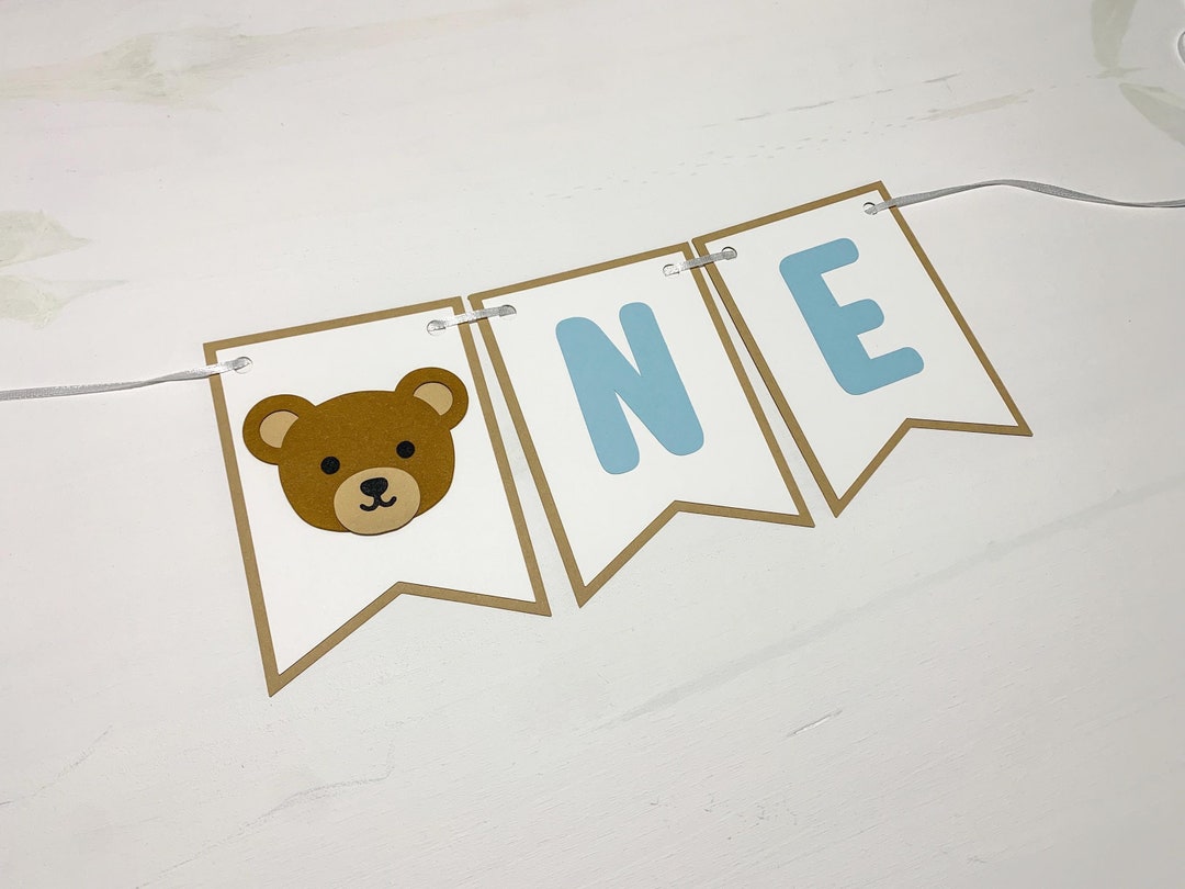 Teddy Bear Beary First Birthday Highchair Banner Party Decoration Blue ...