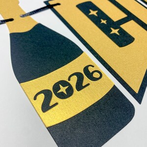Happy New Year 2026 Holiday Banner Decoration Champagne Bottle Gold