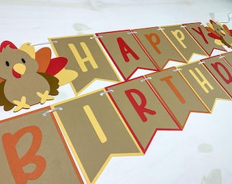 Little Turkey Thanksgiving Fall Happy Birthday Banner Party Decoration