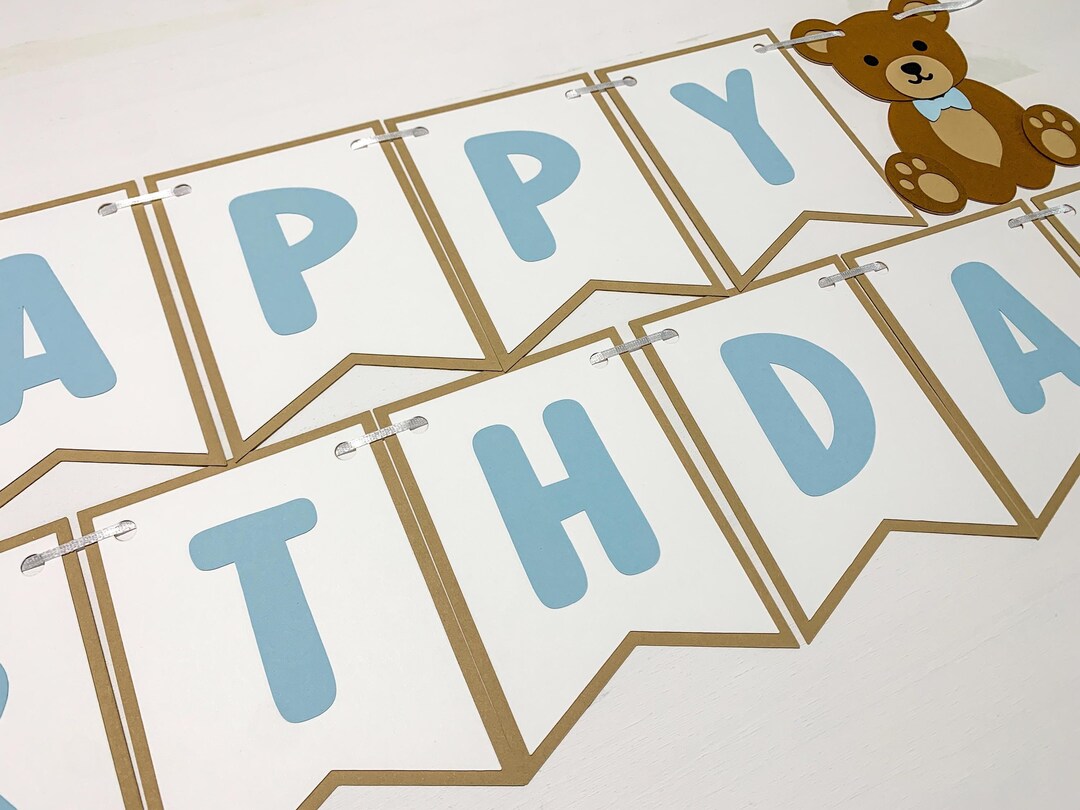 Blue Teddy Bear Happy Birthday Banner Paper Party Decoration - Etsy