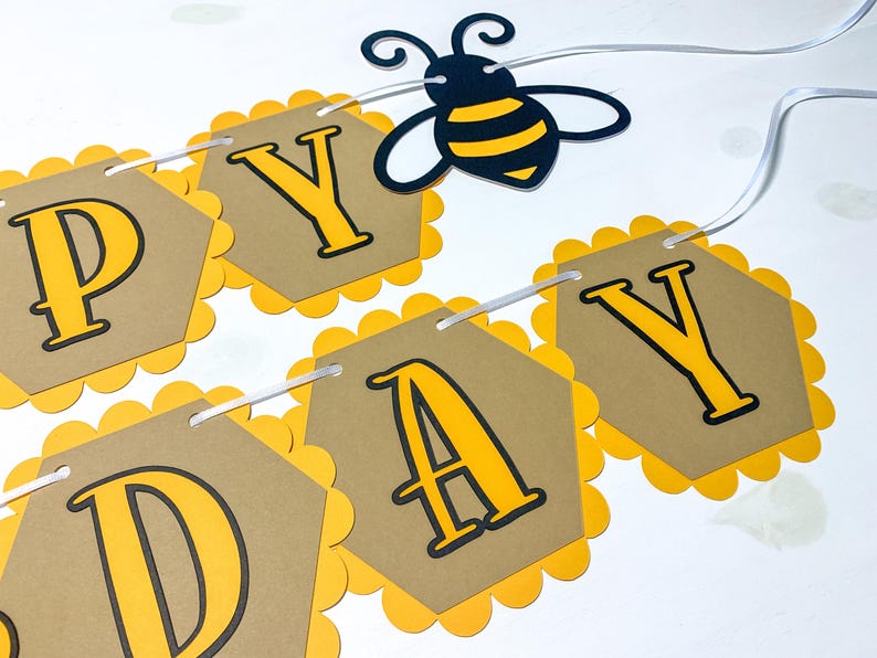 Bee Happy Birthday Banner Paper Party Decoration - Etsy