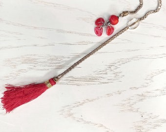 Bookmark silver threads and red pompom