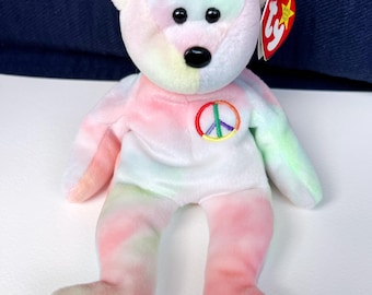 RARE! Ty Beanie Baby Peace TM. 1996 Tag error - Multicolor (Three)
