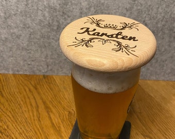 Deckel für Glas, Bierglas - Individuell graviert - aus natürlichem Buchenholz auch mit Namen