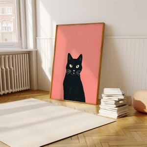 黒猫のイラスト 印刷可能な猫のデザイン かわいい猫のギフト 壁アート 猫のアパートの装飾 黒猫のプリント