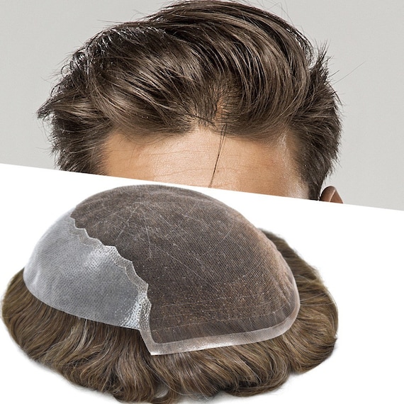 Toupet Per Uomo Parrucche Per Capelli Umani Toupee European Virgin Human Hair Units Ricci Onda Uomo Parrucca Da Uomo Toupee Capelli Genuino Sistema Di Sostituzione Umano Per Uomo FPM Patch (8 X - Foto 9