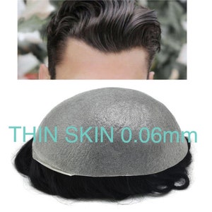 JustHair Toupee For Men Transparent Thin Skin Hair Replacement System 0.06mm thin Poly All V-Looped Men Hair Pieces Full PU Base