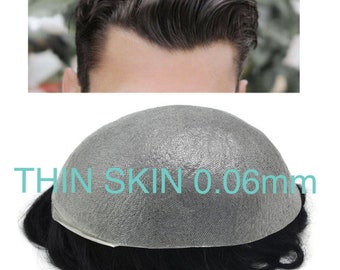 JustHair Toupee For Men Transparent Thin Skin Hair Replacement System 0.06mm thin Poly All V-Looped Men Hair Pieces Full PU Base