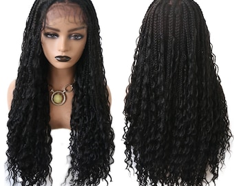 Curly Braided Swiss Lace Front Wigs for WomenBaby Hair Kanekalon Synthetic 29”