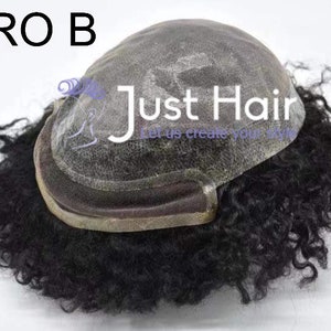 Men’s Toupee Injected PU Afro B - French Lace Natural Hair Line Injected Pu Skin With Breathable Holes Layered Lace on Top