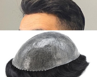JustHair Toupee For Mens Full Poly Skin Mens hairpiece Human Hair Replacement System