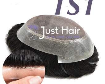 Fine Mono Mens Toupee Hairpiece Mono Clear Poly PU Hair Replacement Black Hair System