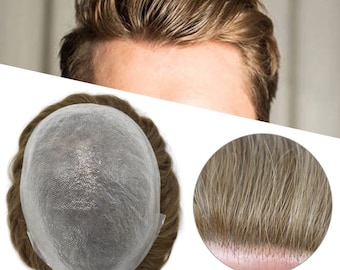 JustHair Toupee For Men Transparent Ultra Thin Skin Hair Replacement System 0.04mm Super thin Poly All V-Looped Men Hair Pieces Full PU Base