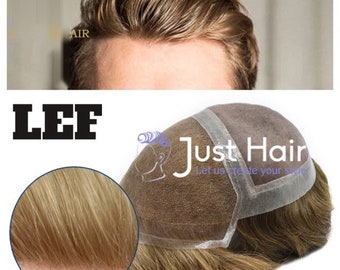Just Hair Piece Two Base In One Men’s Human Hair Toupee Half French LaceHalf Mono Hair Pieces For Men Skin Around Hair System For Men