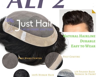 Fine Mono Men Toupee 1’’ Poly Coating Human Hair System Wig Hairpiece For Men