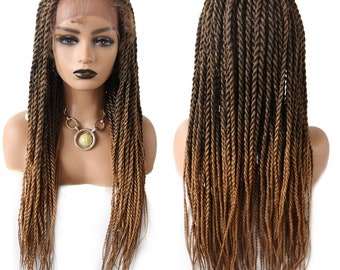 Black Braided Lace Box Braids Wig SyntheticTwist Cornrow Baby Hair for Women US