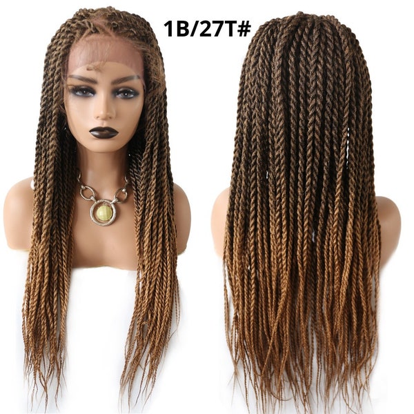 Black Braided Lace Box Braids Wig SyntheticTwist Cornrow Baby Hair para Mujeres US