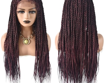 Box Braided Wig Swiss Lace Front CornrowKanekalon Fiber Micro Twist Baby Hair