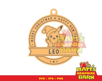 Pikachu christmas SVG - Pikachu christmas bauble SVG - christmas decoration - personalised bauble - laser file