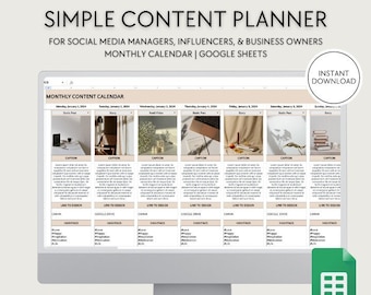 Einfacher Content Kalender, monatlicher Social Media Planner, Instagram Reels, TikTok Content Planner