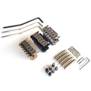 Stratocaster 2-Point Tremolo Bridge – Steel Block Sustainer Saddles – Chrome Black Gold
