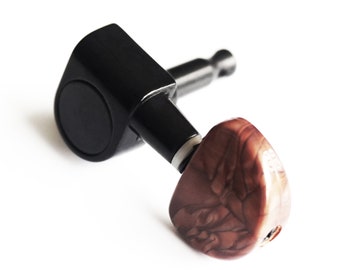 Guitar Anatomy Tuners for Les Paul, Acoustic Guitars – Black with Brown Pearl– GA-303 Machine Heads